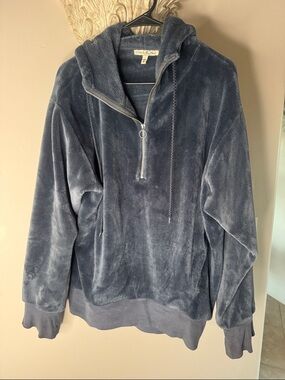 Plush Half-Zip Hooded Sweater - Navy